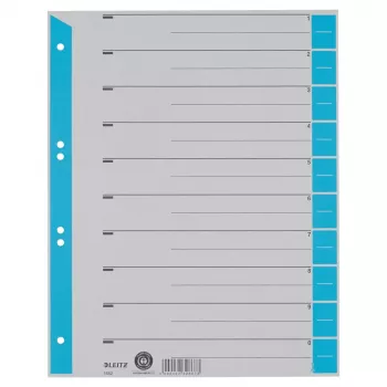 LEITZ Separadores de cartón A4 azul claro, pack de 25, perforación universal 16523030