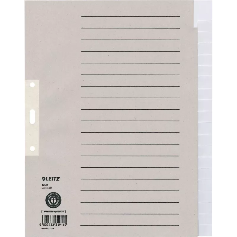 Índice de papel LEITZ en blanco 20 pestañas A4 blanco con perforación universal 12203085