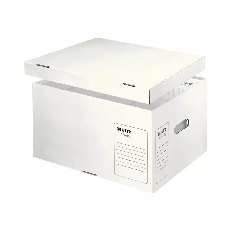 Leitz 61040000 Contenedor de archivo Infinity, blanco, pack de 10, A4/folio, apilable, cartón reciclado