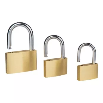 BRÜDER MANNESMANN M413-03 set de candados, 3 piezas, cuerpo de latón macizo, arco corto de acero templado, 3 llaves por candado
