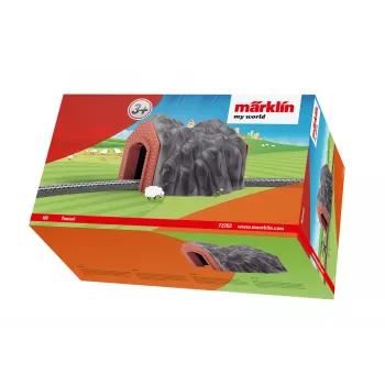 Märklin H0 Túnel de vía única con portal de arco de piedra detallado, gris y naranja 72202