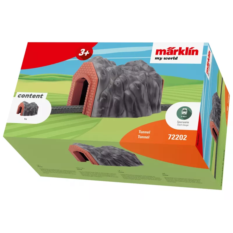 Märklin H0 Túnel de vía única con portal de arco de piedra detallado, gris y naranja 72202