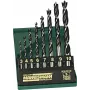 Brüder Mannesmann M54308 Juego de brocas para madera, 8 piezas, 3–10 mm, punta de centrado, acero al carbono, maletín de plástico
