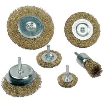 Brüder Mannesmann MAN 43806 Juego de 6 cepillos de alambre – cepillos manuales y de taladro de acero, latón y nailon para eliminar óxido y limpiar
