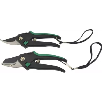 BRÜDER MANNESMANN Set de tijeras de jardín metálicas ligeras, 2 piezas, hojas de acero inoxidable templado, mangos de plástico antideslizantes - 1 set (M63202)