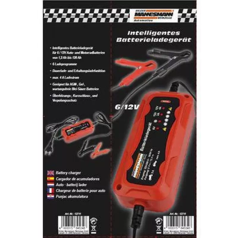 Brüder Mannesmann M12711 cargador automático de batería de coche para baterías de plomo-ácido de 6V y 12V