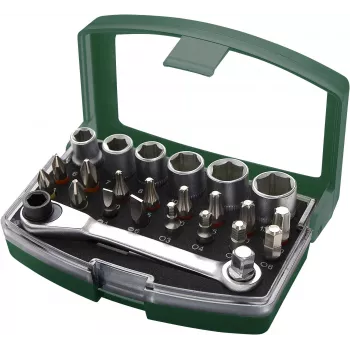 BRÜDER MANNESMANN Set de 24 piezas de puntas y vasos, accionamiento 1/4 pulgadas, puntas de acero S2, vasos de cromo-vanadio, maletín de plástico (M29700)
