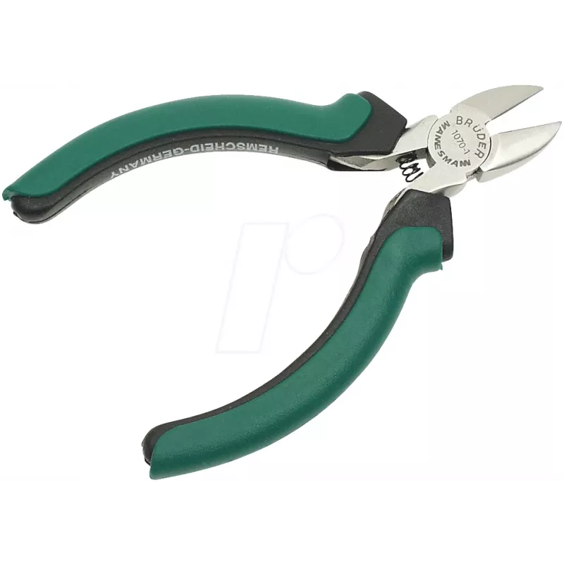 BRÜDER MANNESMANN GREEN LINE Alicate de corte lateral para electrónica 115 mm, acero para herramientas, verde/plata/negro 1070 1