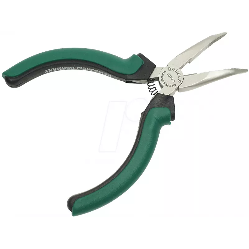 BRÜDER MANNESMANN GREEN LINE Alicate de puntas curvadas para electrónica 125 mm, acero para herramientas, verde/plata/negro M 1070-5