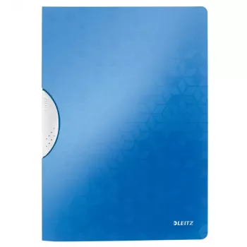 LEITZ WOW ColorClip A4 Pinza de encuadernación, azul metálico con superficie gofrada 3D, interior gris claro, capacidad 30 hojas 4185-00-36