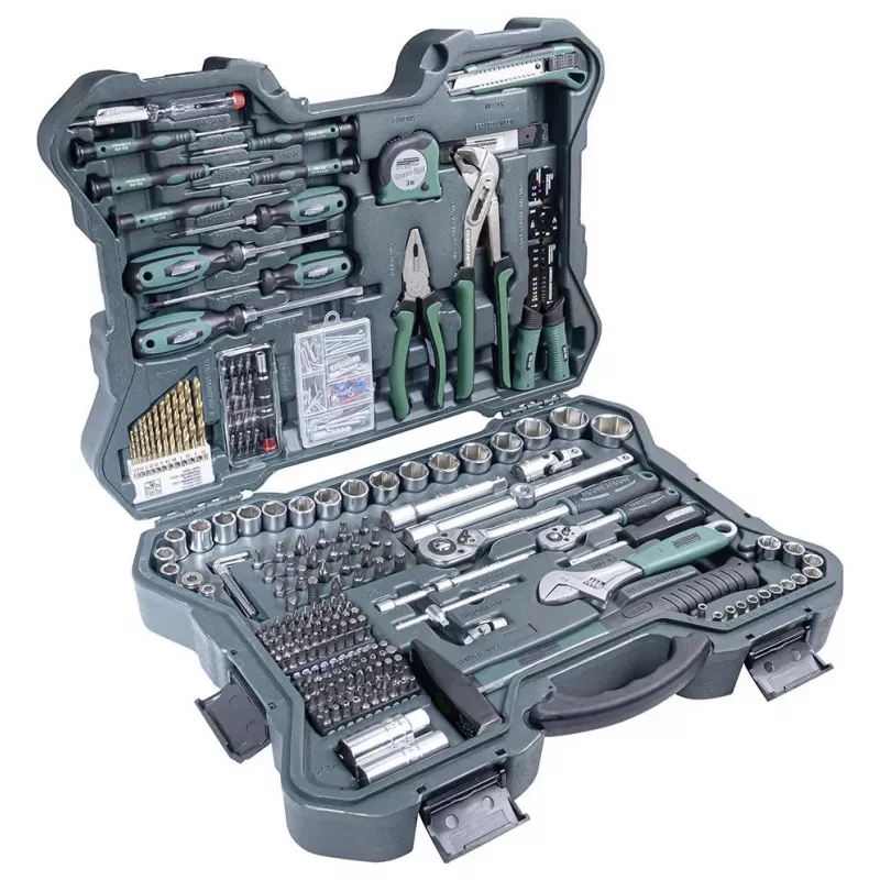 BRÜDER MANNESMANN Set de herramientas de 303 piezas en maletín de aluminio | herramientas manuales variadas, vasos, puntas | 29088
