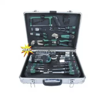 Brüder Mannesmann Set de herramientas de 124 piezas en maletín de aluminio, acero cromo-vanadio, accionamiento 1/4 pulgadas y 1/2 pulgadas 29072