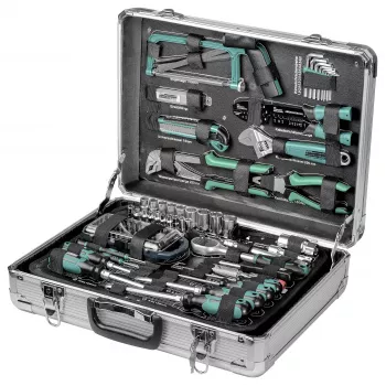 Brüder Mannesmann Set de herramientas de 124 piezas en maletín de aluminio, acero cromo-vanadio, accionamiento 1/4 pulgadas y 1/2 pulgadas 29072