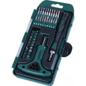 BRÜDER MANNESMANN Set de 42 piezas Bit-Box de precisión con destornillador de carraca, puntas de acero S2, cambio rápido magnético, caja de almacenamiento 29895