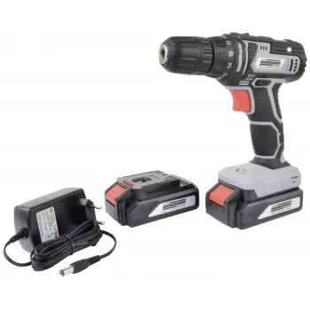 BRÜDER MANNESMANN M17690 Atornillador-taladro a batería 20V con 2 baterías de litio de 1,5 Ah, 35 Nm, 0-1500 rpm, portabrocas de sujeción rápida, luz LED, Softgrip, maletín