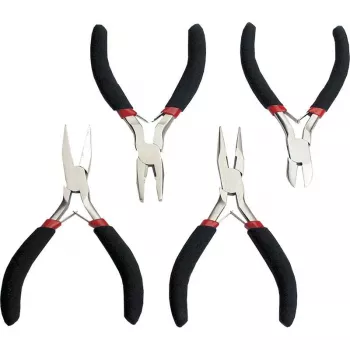 BRÜDER MANNESMANN Set de 4 alicates de electrónica autoabiertos M10840, acero para herramientas C50, 110 mm, alicate universal, cortaalambres, alicate plano, alicate redondo