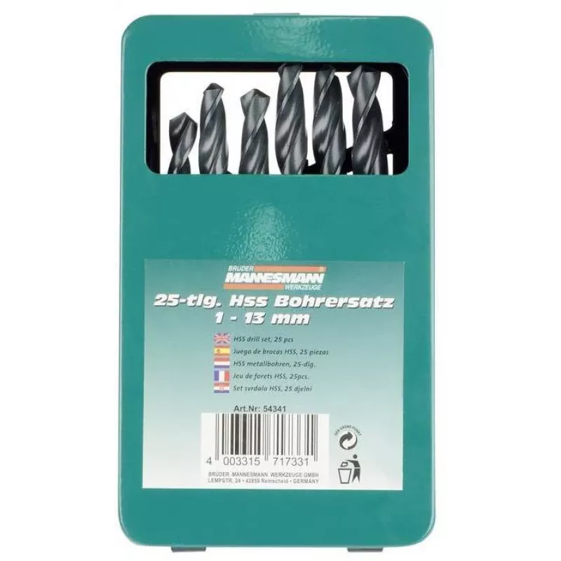 Brüder Mannesmann M54341 Set de 25 brocas helicoidales HSS, 1-13 mm en maletín metálico