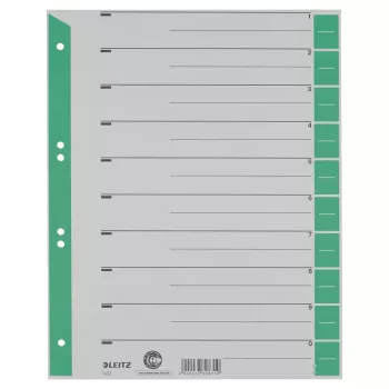 LEITZ 16523055 Separadores de cartón A4, verde, 25 hojas, universal 11 taladros, 160 g/m²