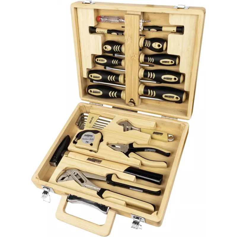 BRÜDER MANNESMANN MAN 29001 set de herramientas de 24 piezas en estuche de bambú M29001