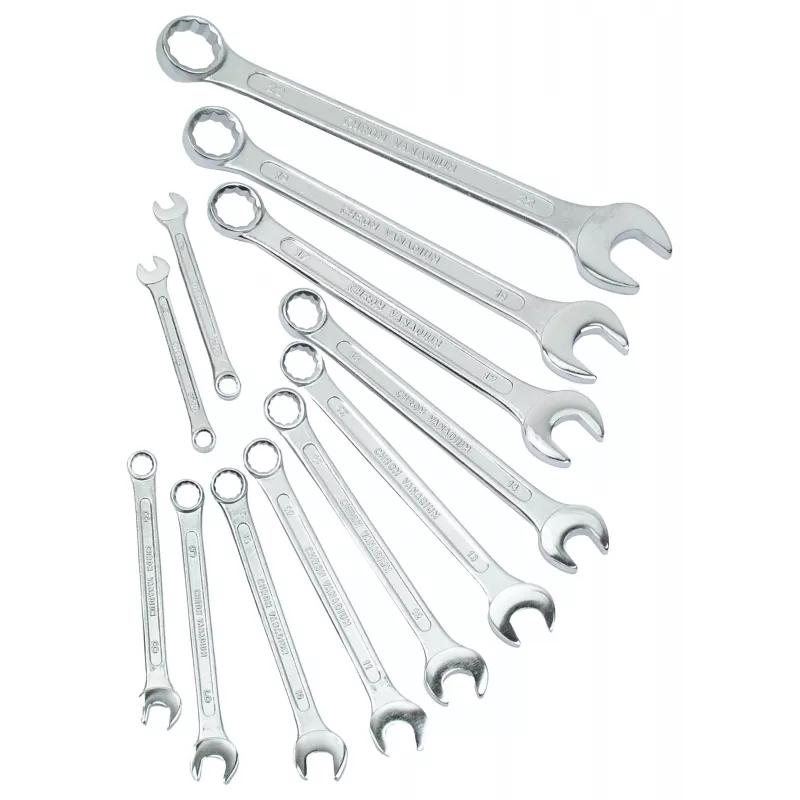 BRÜDER MANNESMANN set de llaves combinadas, 12 piezas, acero cromo-vanadio, DIN 3113, 6-22 mm, cromadas (130-12 DIN)
