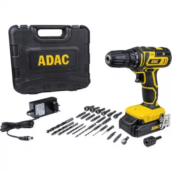 BRÜDER MANNESMANN ADAC atornillador-taladro de batería de 20 V con batería de Li-Ion, transmisión de 2 velocidades, par de 40 Nm, portabrocas de cambio rápido de 13 mm, maletín de transporte, puntas incluidas (M17692)