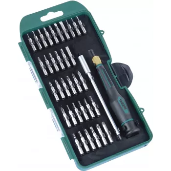 BRÜDER MANNESMANN Juego de puntas de precisión, 36 piezas, vástago hexagonal de 4 mm, punta plana, Phillips, Torx, Allen, Pentalobe, Tri-Wing, Spanner, cuadrada, Pozidriv, con mango bimaterial 29890