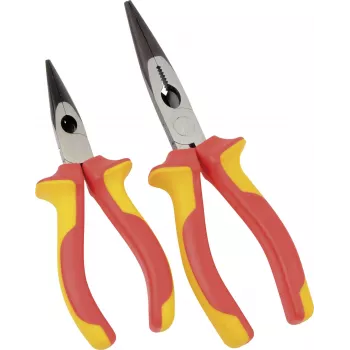 BRÜDER MANNESMANN Alicate de puntas VDE 160 mm, aislado 1000V, alicate de puntas largas para trabajos en piezas con tensión, rojo/amarillo 10603