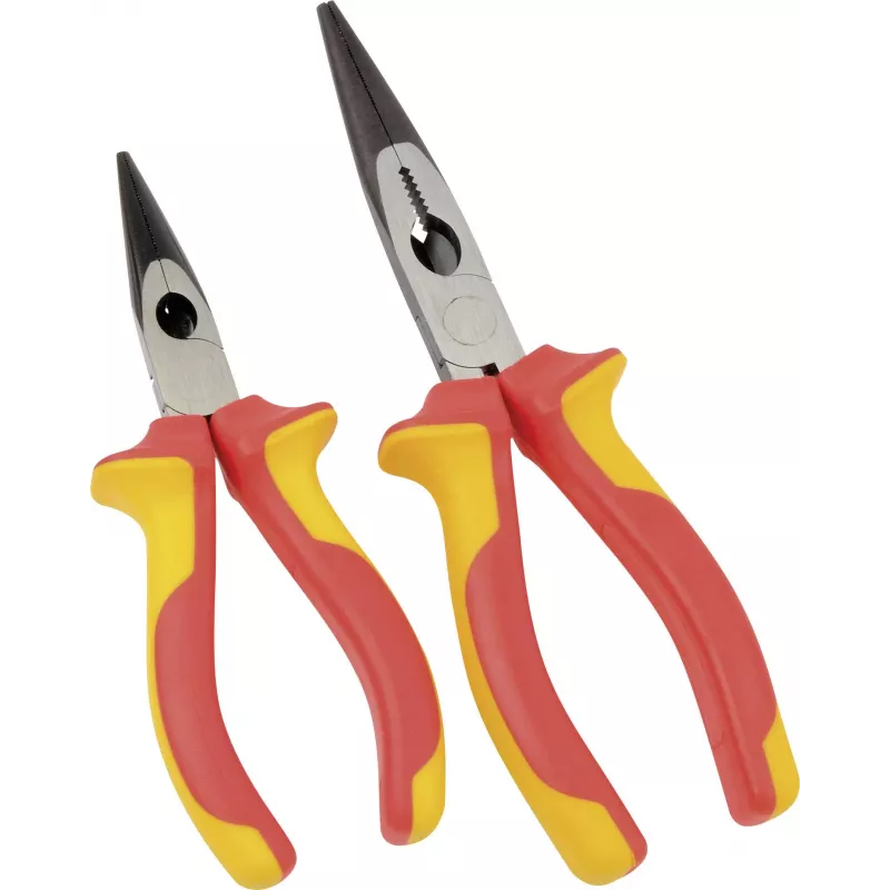 BRÜDER MANNESMANN Alicate de puntas VDE 160 mm, aislado 1000V, alicate de puntas largas para trabajos en piezas con tensión, rojo/amarillo 10603