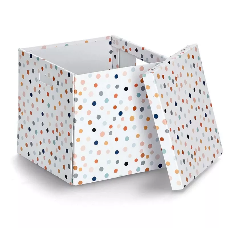 Zeller Caja de almacenamiento Dots de lunares blancos 33,5 x 33 x 32 cm 14476