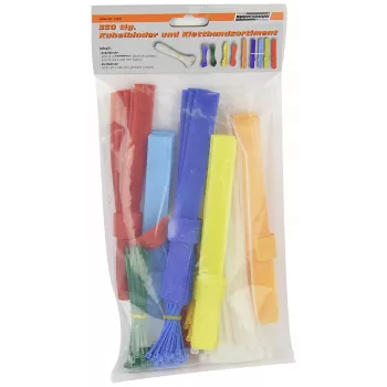 BRÜDER MANNESMANN Set de bridas y cierres de velcro, 350 piezas, 200 bridas 2,5 x 100 mm, varios colores, 150 cintas de velcro, reutilizables, gestión de cables para interiores (M13060)