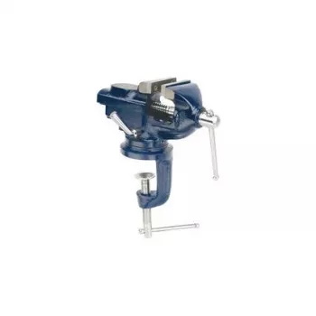 BRÜDER MANNESMANN Tornillo de banco con abrazadera de mesa, 50 mm de ancho de mordaza, carcasa de zamak, mordazas de acero endurecido, azul 713-050