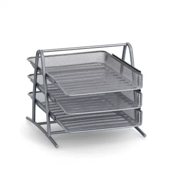 ZELLER MESHLINE Bandeja de documentos A4 de aluminio de 3 niveles, plateado 17701