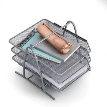 ZELLER MESHLINE Bandeja de documentos A4 de aluminio de 3 niveles, plateado 17701