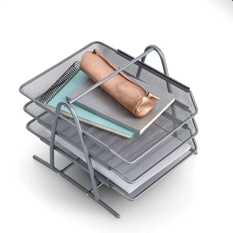 ZELLER MESHLINE Bandeja de documentos A4 de aluminio de 3 niveles, plateado 17701