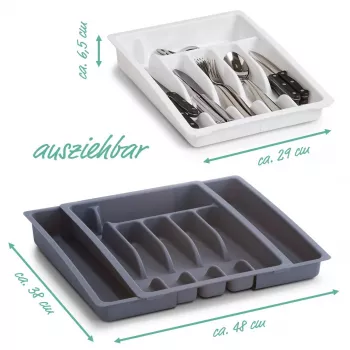 Zeller 24887 cajón para cubiertos, plástico, gris