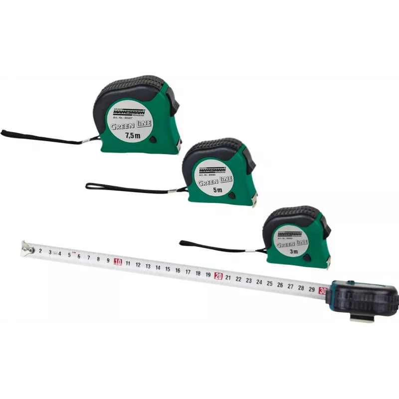 Brüder Mannesmann M80503 Cinta métrica 5 m con cinta de acero de 19 mm, carcasa de ABS engomada, métrica, clase II