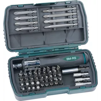 BRÜDER MANNESMANN GREEN LINE Juego de 53 piezas de puntas y vasos en caja de plástico, puntas de acero S2, vasos CrV, accionamiento 1/4