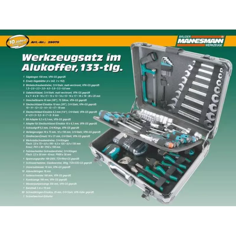 Brüder Mannesmann M29079 juego de herramientas de 133 piezas en maletín de aluminio