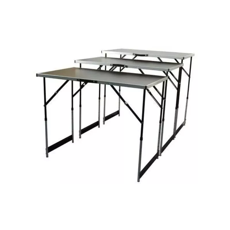 BRÜDER MANNESMANN M70113 set de mesa plegable multifunción, 3 piezas, tablero MDF E1 2,7 mm, marco de aluminio, plata/gris