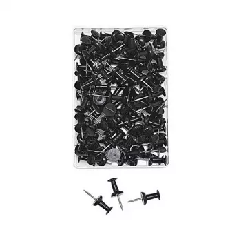 WEDO 54 201 chinchetas negras, 100 uds., 12 mm de grosor de aguja, 10 mm de diámetro de cabeza, caja de plástico transparente