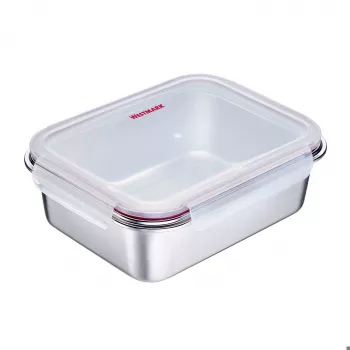 Westmark Recipiente de conservación de alimentos Click & Close 2,25 L rectangular tapa plateada transparente SAN hermético a prueba de fugas sin BPA 23692270