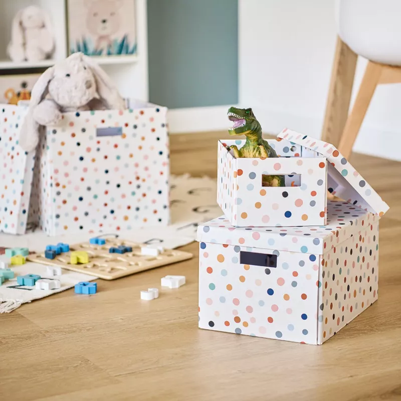 Zeller Dots Caja de almacenamiento blanca con puntos 18,0 cm x 25,0 cm 14474