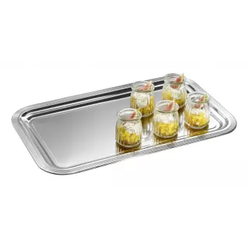 APS CLASSIC Bandeja de servir rectangular 530x325 mm plateada niquelada cromada brillante con líneas