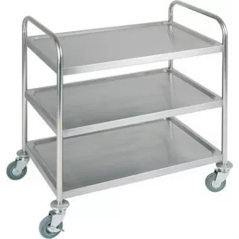 APS 11979 Carro de servir de acero inoxidable con 3 niveles, 91x59 cm, capacidad de carga 120 kg, ruedas giratorias con frenos
