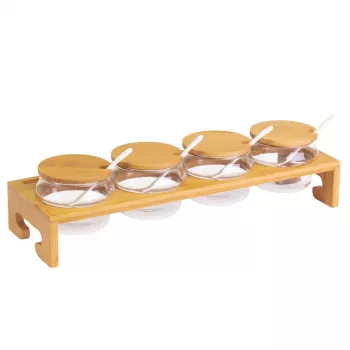 WESTMARK Set de servir Marmeladenbar Tapas + Friends, tabla de madera de acacia, 3 cuencos de vidrio, 3 cucharas de acero inoxidable 69902260