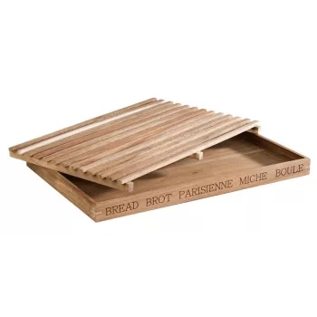 APS LETTER Tabla de cortar pan 480x340x30 mm madera de acacia con cajón recogemigas extraíble
