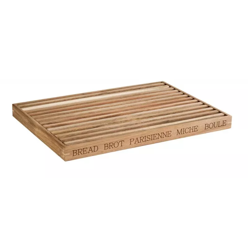 APS LETTER Tabla de cortar pan 480x340x30 mm madera de acacia con cajón recogemigas extraíble
