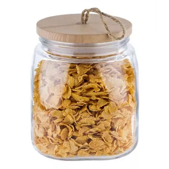 APS Tarro de conserva de cristal Woody 2L con tapa de madera de acacia 82256