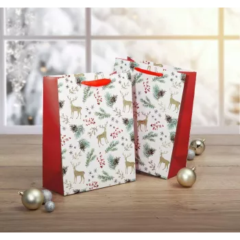 SIGEL GT121 Bolsas de regalo Navidad, motivos acuarela, grandes, 26 x 33 x 12 cm, set de 5