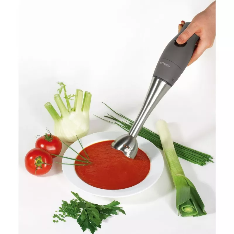 Bomann Batidora de mano con varilla de acero inoxidable, 400 W, 2 velocidades, batidor, picadora (660551)